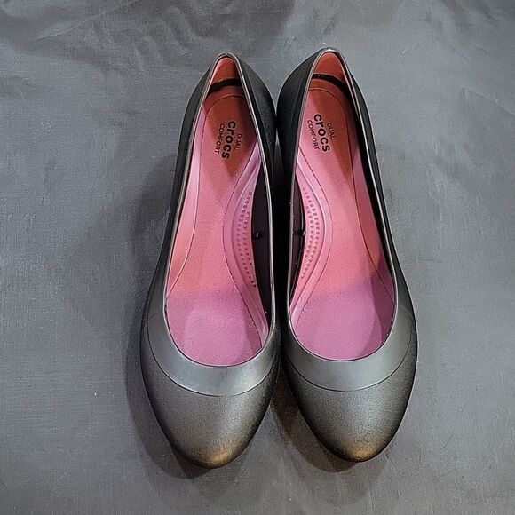 CROCS WOMEN'S LINA WEDGE ROUND TOE SLIP-ON SHOES - Picture 2 of 16